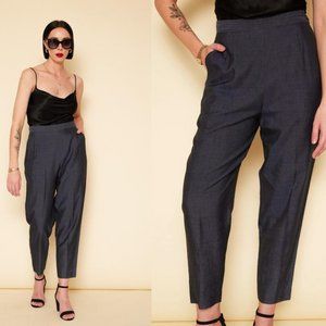 Vintage 80s YSL Slacks / Yves Saint Laurent High Waisted Blue Gray Trousers